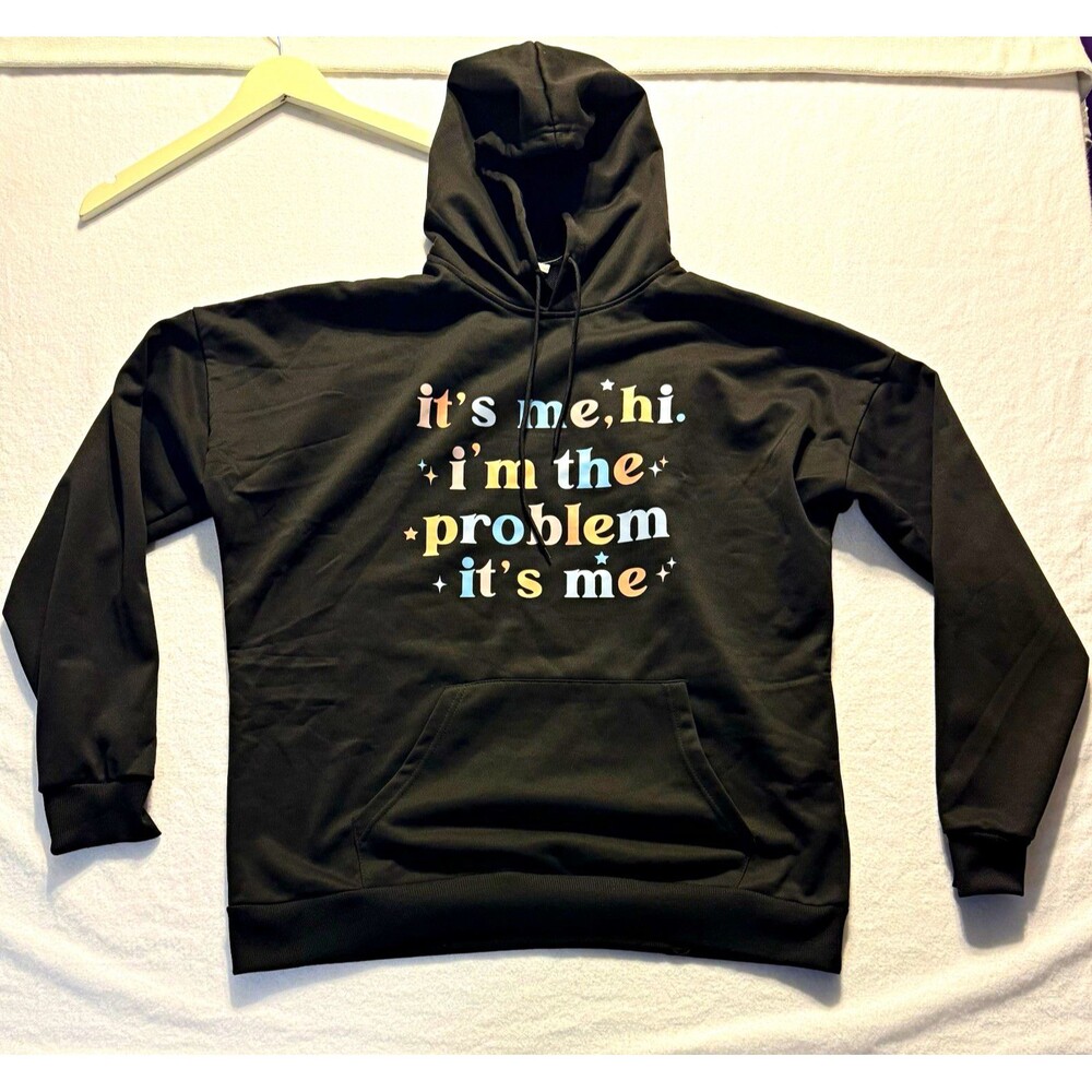 Black Fleece Pullover Hoodie Graphic Quote Pockets Drawstring Unisex 2XL
